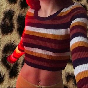 DEBUT Fall Striped Crop Top